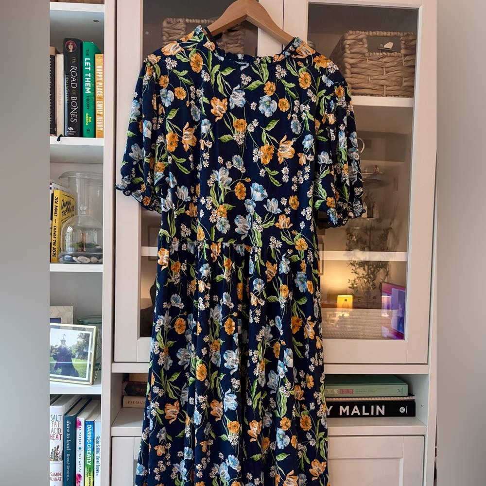 Draper James Navy Floral Long Sleeve Dress